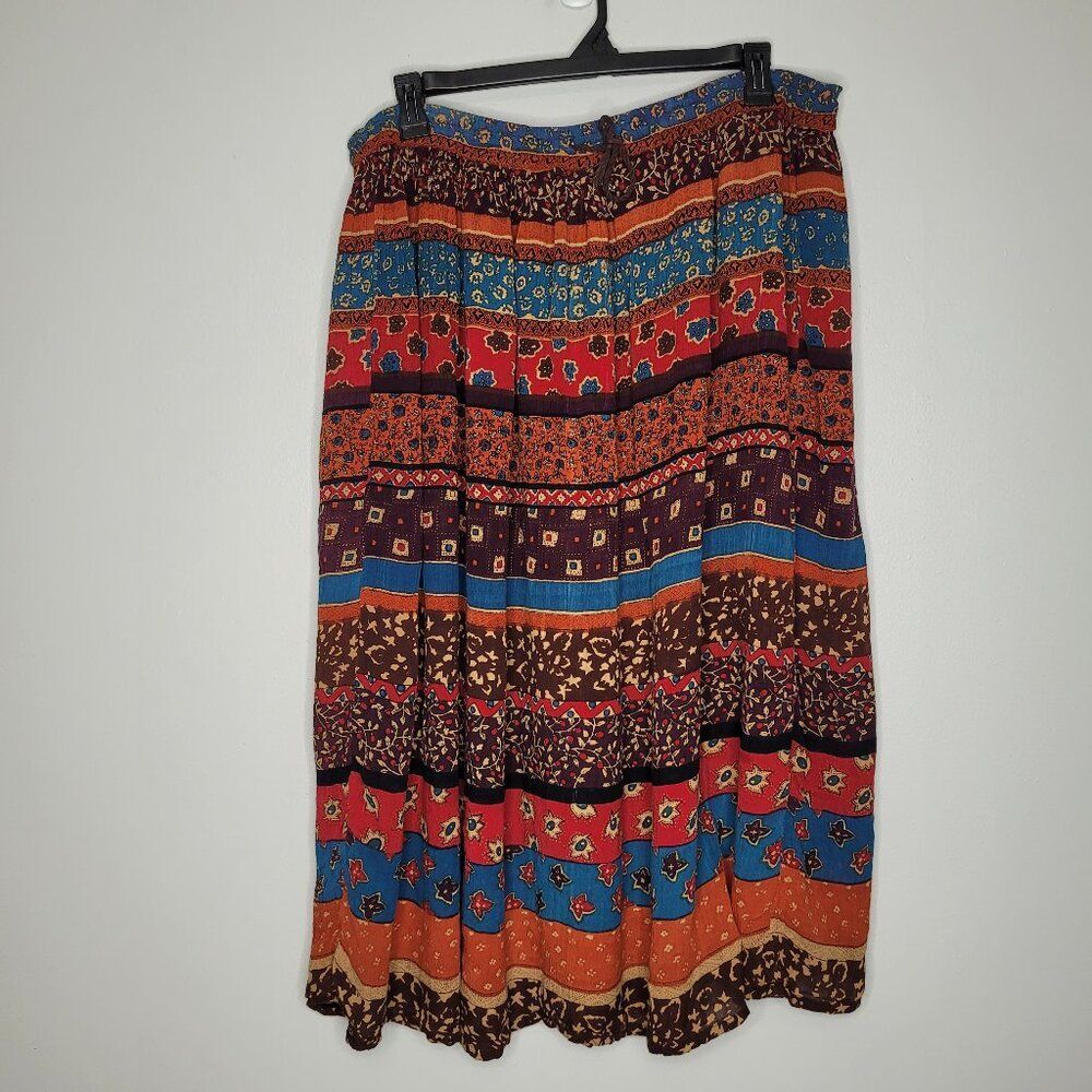 Vintage 90s orange dark boho witchy hippie rustic maxi midi drawstring skirt Med
